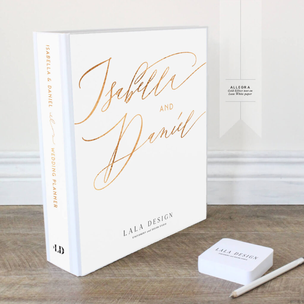 Allegra Wedding Planner | Lala Design Perth WA | Gold effect text on white