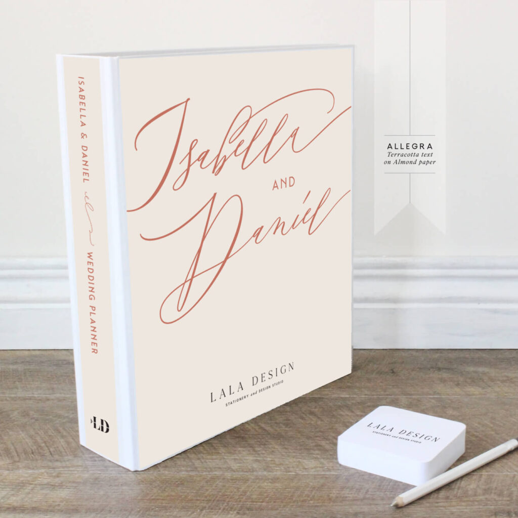 Allegra Wedding Planner | Lala Design Perth WA | Terracotta text on almond