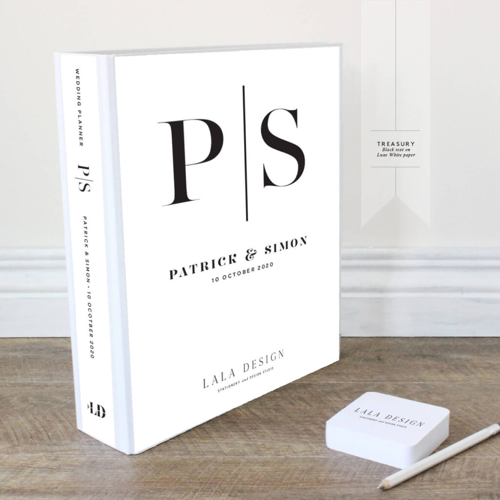Treasury Wedding Planner File | Lala Design Perth WA | Black text on luxe white paper