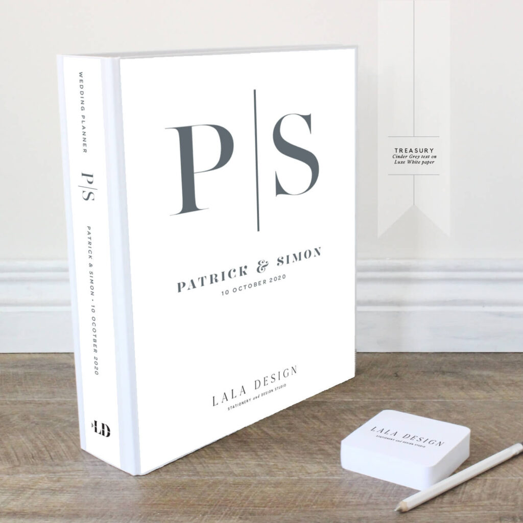 Treasury Wedding Planner File | Lala Design Perth WA | Grey text on luxe white paper