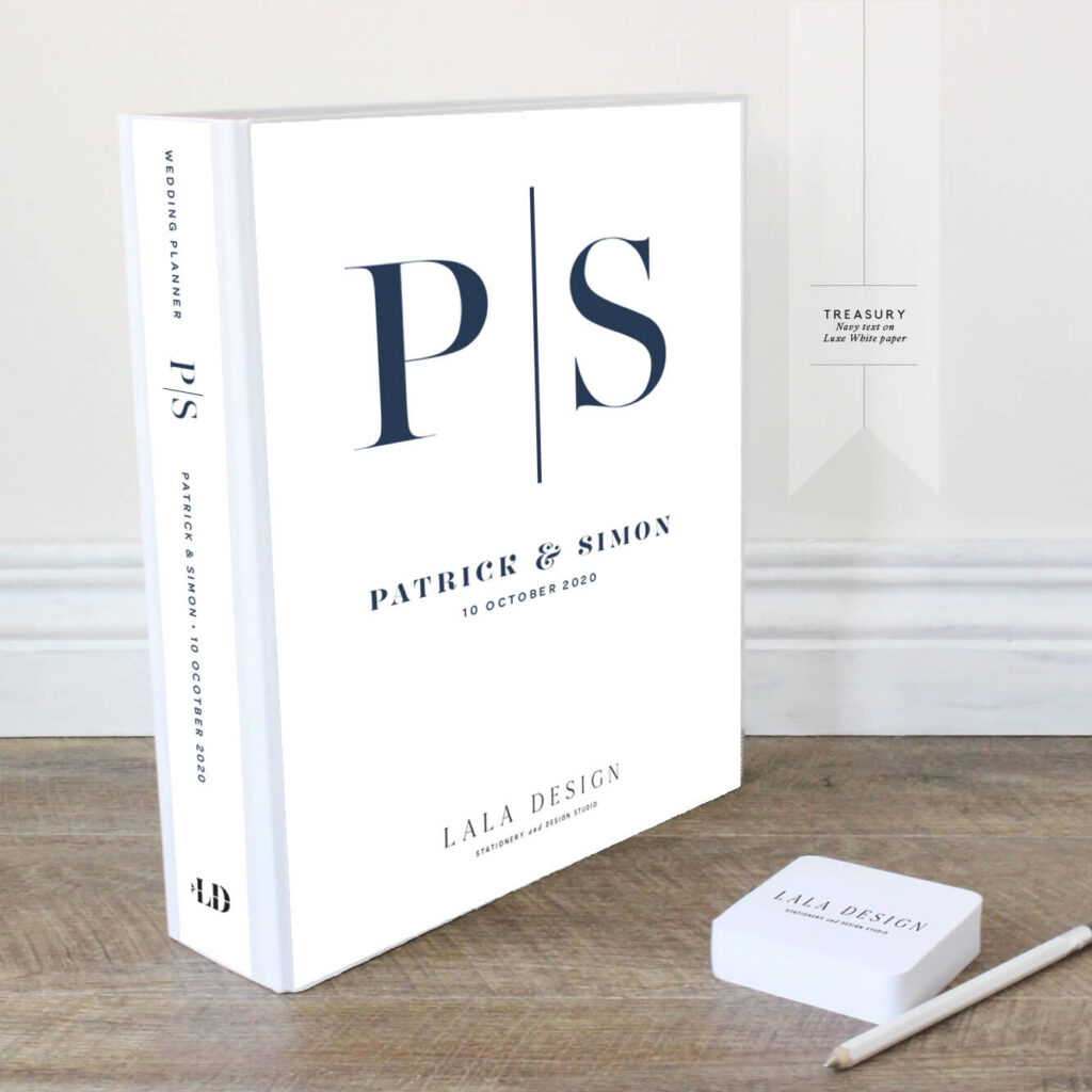 Treasury Wedding Planner File | Lala Design Perth WA | Navy text on luxe white paper