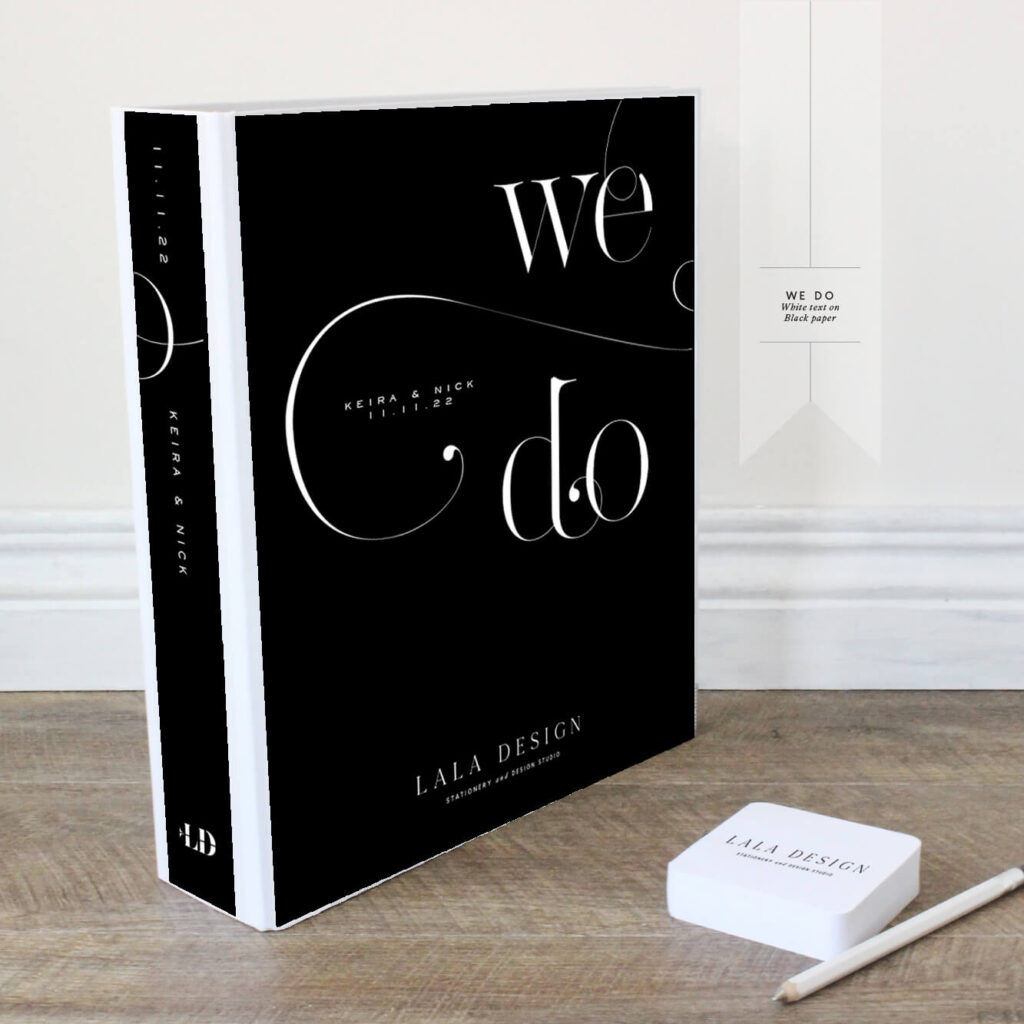 We Do Wedding Planner | Lala Design Perth | Black text on luxe white paper