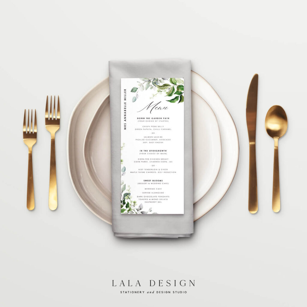 Menus + Place Cards + Table Numbers
