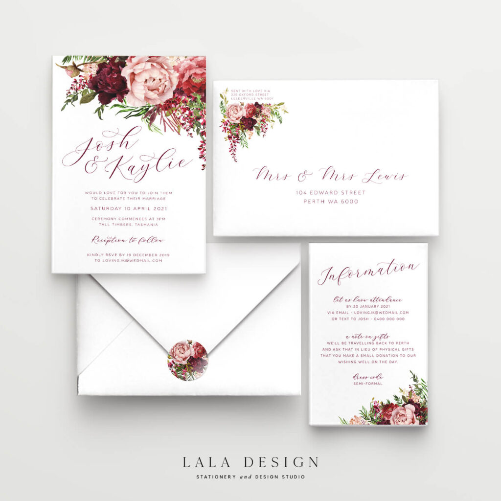 Wedding invitation package | Lala Design Perth WA
