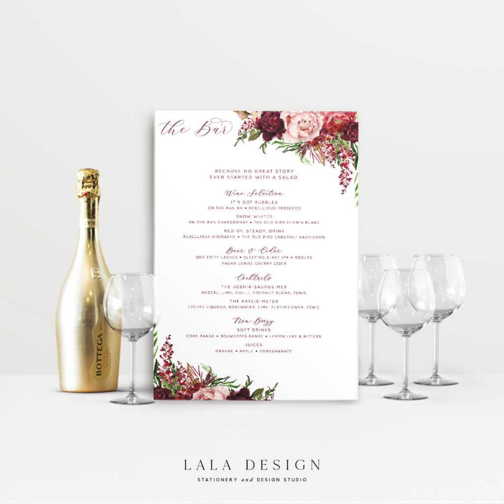 Personalised event & wedding bar signage | Wedding stationery - Perth WA