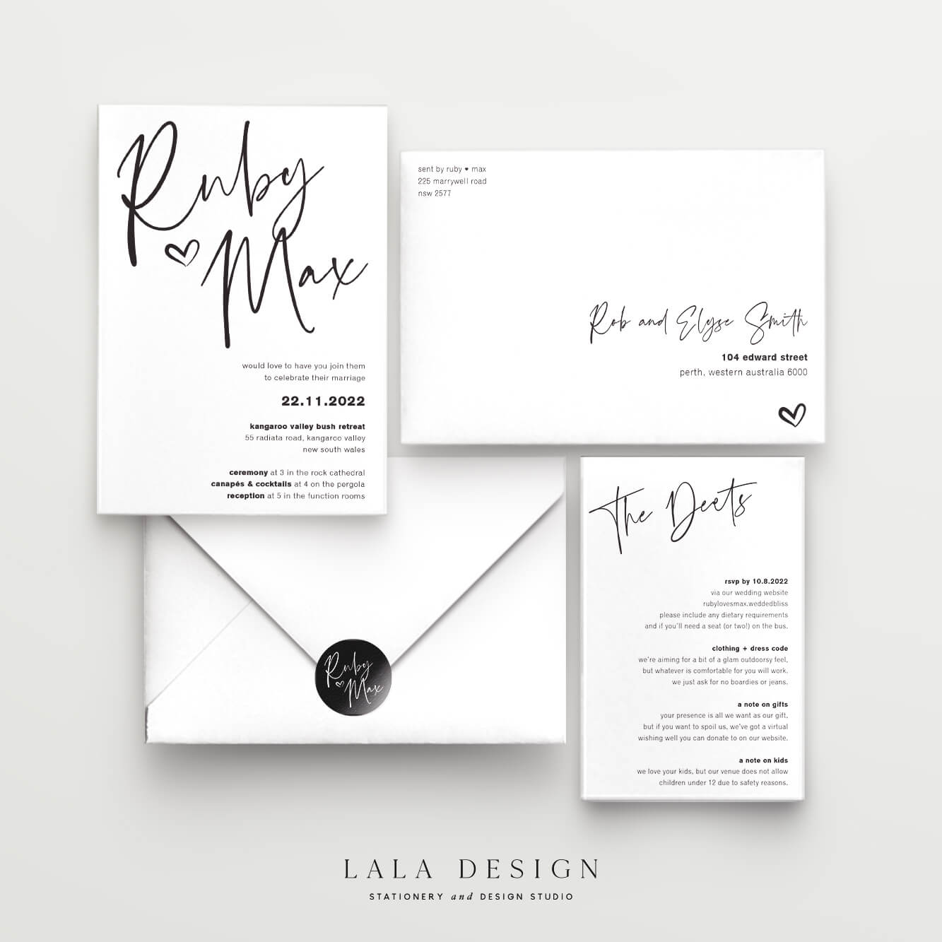 Wedding invitation 2 piece set - Thorne - Lala Design Perth WA