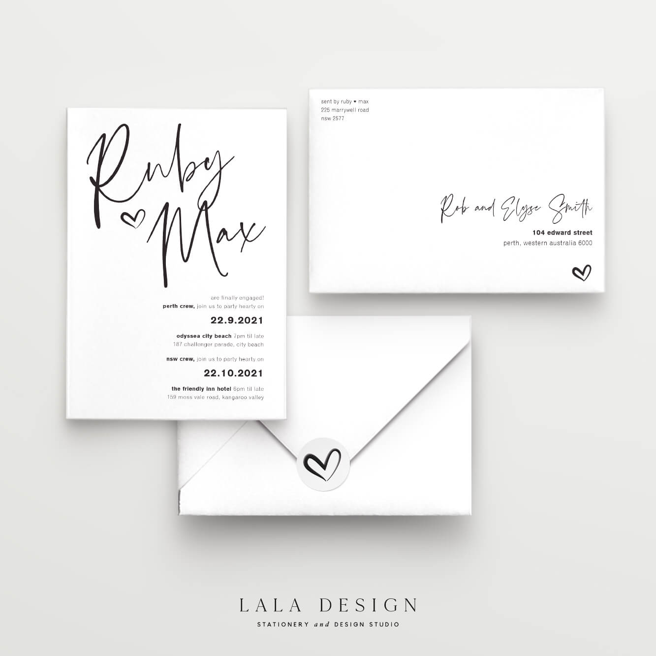 Engagement invitations - Thorne - Lala Design Perth