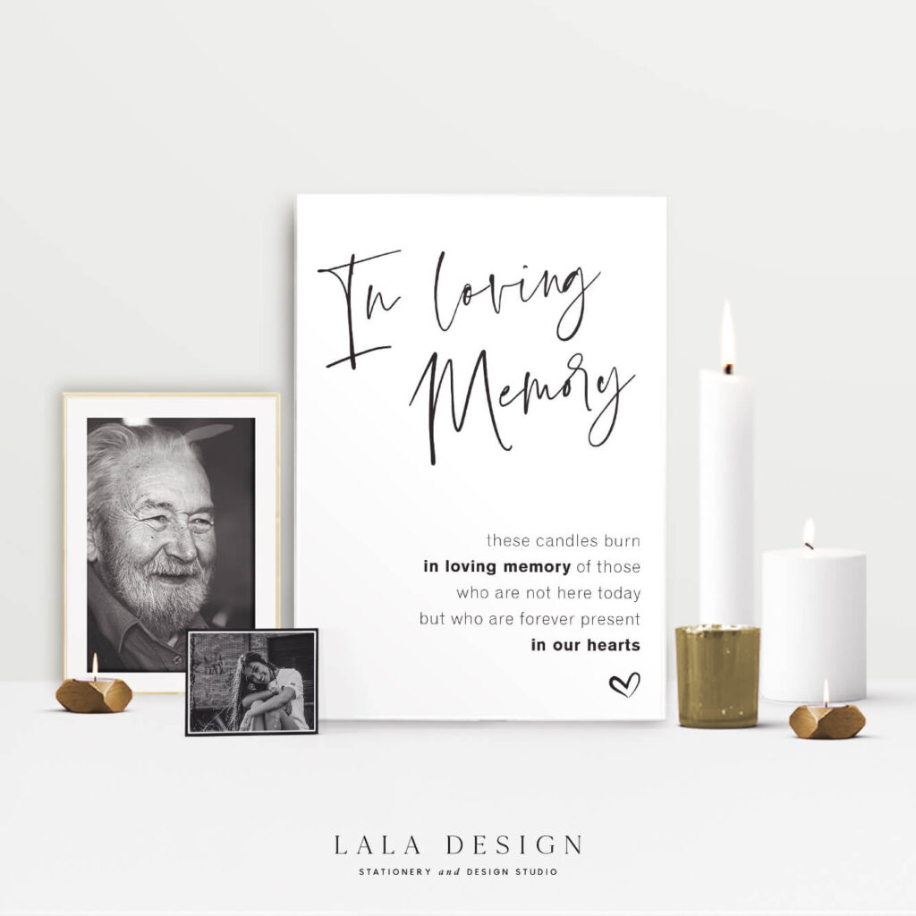 Memorial signage - On the day stationery - Lala Design Perth WA
