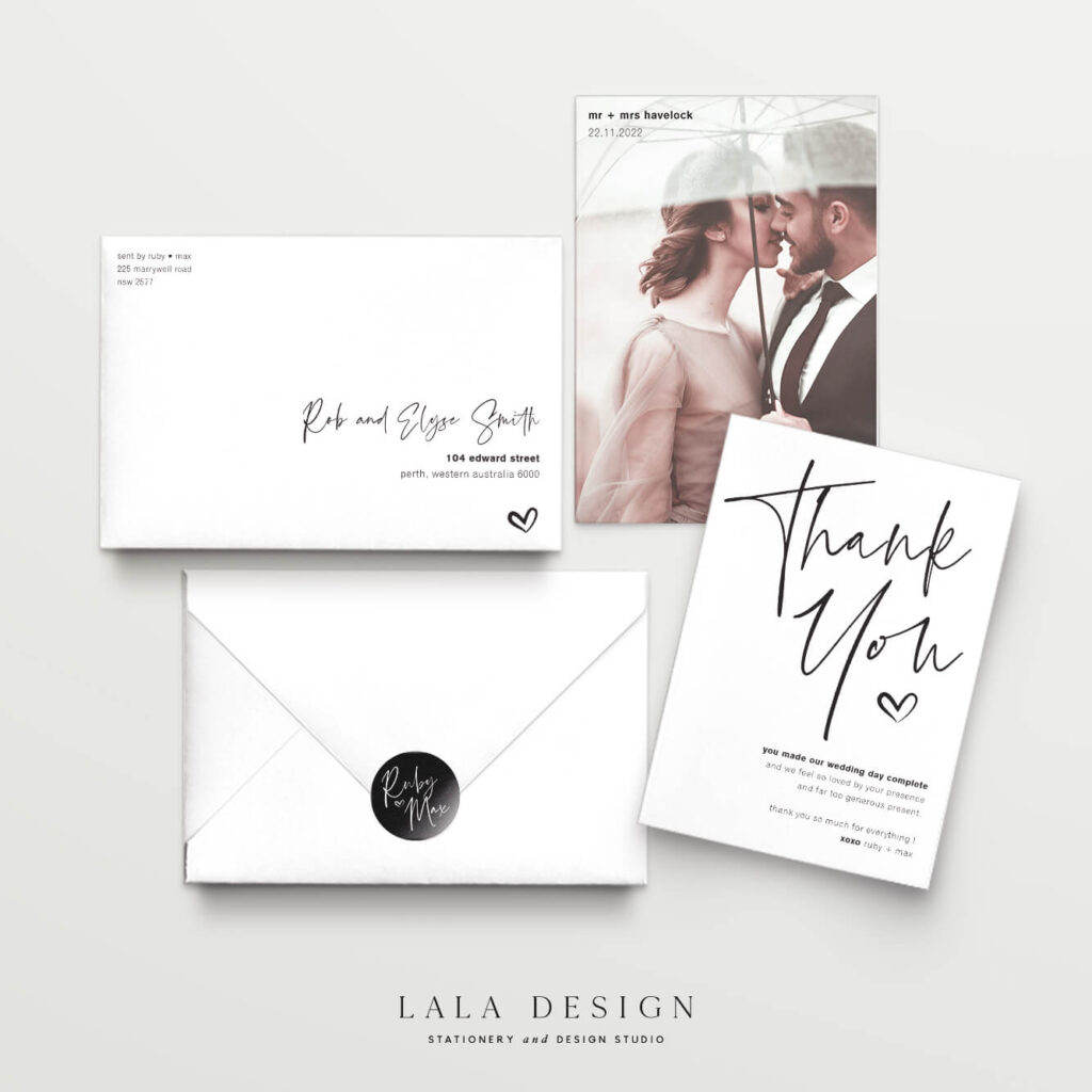 Wedding thank you cards - Thorne - Lala Design Perth