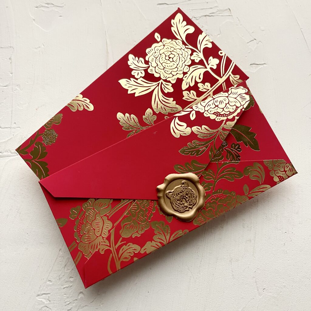 peony chinese red envelope, ang pow, ang bao
